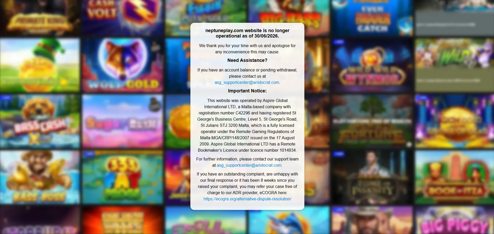 Current NeptunePlay logged-out homepage or casino lobby